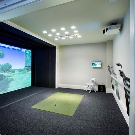 Streeter | Custom Builder on Instagram: “March is more fun in lower level family rooms with gaming and entertaining spaces. architecture: @SwanArchitecture | golf simulator:…” Golf Man Cave, Simulator Room, Home Golf Simulator, Indoor Golf Simulator, Golf Simulator Room, Golf Room, Indoor Golf, Golf Simulator, Basement Reno