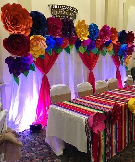 Mexican Paper Flowers, Mexican Theme Party Decorations, Mexican Birthday Parties, Mexican Party Decorations, Quinceanera Planning, Mexican Fiesta Party, Quince Decorations, Fiesta Birthday Party, Mexican Birthday