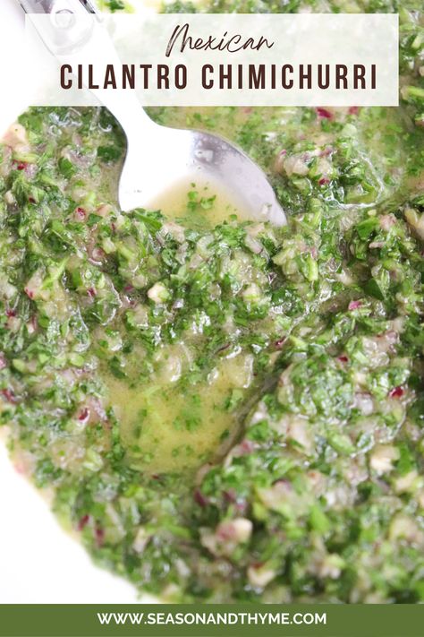 Mexican Chimichurri Cilantro Oil Recipe, Cilantro Chimichurri Sauce Recipe, Cilantro Oil, Cilantro Chimichurri, Cilantro Garlic Sauce, Cilantro Recipes, Grilling Kabobs, Cilantro Sauce, Marinated Steak