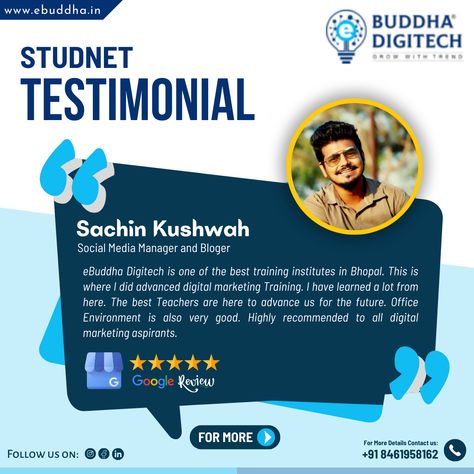 Our students speak for us! 🎓💻 Here's a course review from one of our Digital Marketing course student. Discover how eBuddha Digitech transformed their digital marketing journey for success. 🚀✨ Join us and unlock your own digital potential with eBuddha Digitech! . . More information contact us: ebuddhadigitech@gmail.com Contact Us On: +91 8461958162 . . #eBuddhadigitech #ebuddha #Digitalmarketingtraining #digitalmarketing2024 Digital Marketing Course, Digital Marketing Training, Marketing Course, Marketing Courses, Join Us, Digital Marketing, Marketing