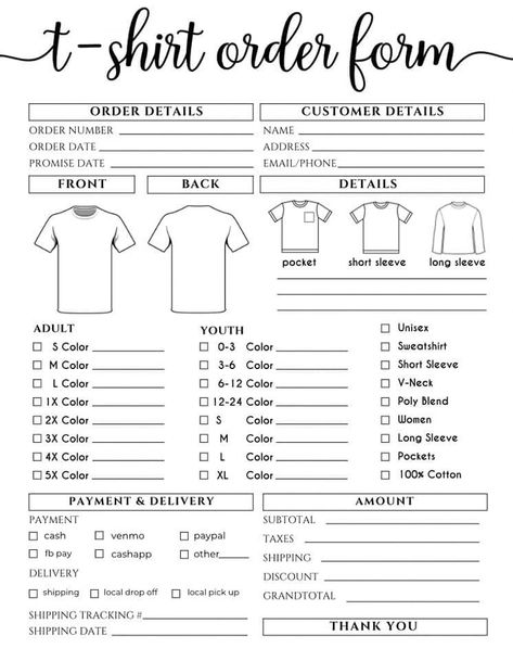 T Shirt Order Form, Shirt Order Form, Crafts For Beginners, Tshirt Printing Business, Cricut Projects Easy, Logo Generator, Business Printables, Order Form Template, Small Business Packaging Ideas