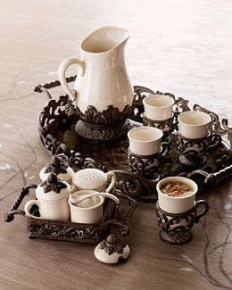 -1RGX GG Collection Tray, Hostess Set, & Pitcher. Almost too pretty to use, almost. From Horchow's . Gg Collection, Tuscan Kitchen, Tuscan Decorating, Tuscan Style, Boho Home, Sugar Bowl Set, Tea Set, Tea Time, Sake