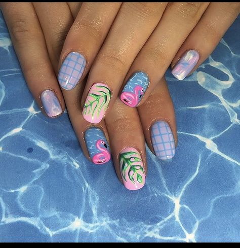 Pool Nail Art, Pool Party Nails, Bachelorette Party Nails, Party Nail Design, Pool Nails, Tropical Nail Art, Colors For 2024, Flamingo Nails, Cute Summer Nail Designs