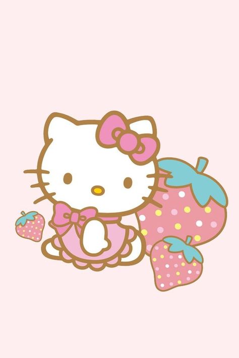 Strawberry Hello Kitty. Hello Kitty With Strawberry Wallpaper, Strawberry Hello Kitty Wallpaper, Strawberry Hello Kitty, Strawberry Wallpaper, Hello Kitty Strawberry, Hello Sanrio, Images Hello Kitty, Hello Kitty Rooms, Charmmy Kitty