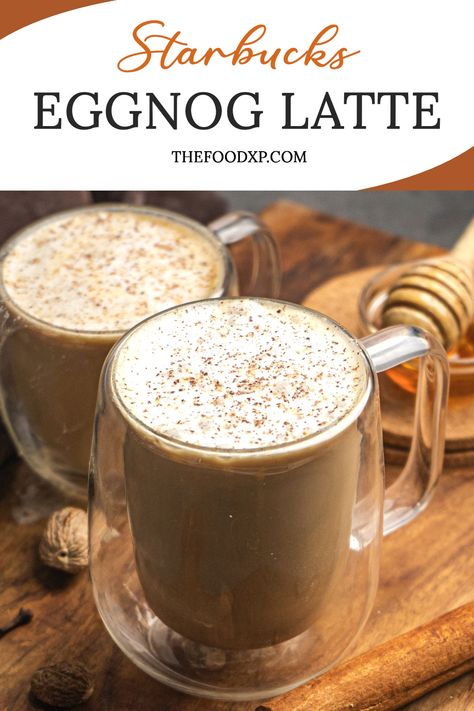 Indulge in the holiday spirit with a homemade Starbucks Eggnog Latte. This creamy, rich beverage combines espresso, eggnog, and a sprinkle of cinnamon for a festive treat. Eggnog Latte Recipe, Eggnog Drinks, Eggnog Latte, Creamy Eggnog, Creamy Pudding, Iced Coffee Drinks, Festive Drinks, Decadent Cakes, Easy Drinks