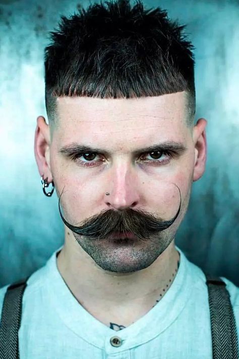 French Crop: 26 Style Inspos For the Sophisticated Man Taper Fade With Beard, Handlebar Mustache Style, Bald Taper Fade, Types Of Fade Haircut, Fade Haircut Designs, Low Taper Fade Haircut, French Crop, Hipster Haircut, Comb Over Haircut