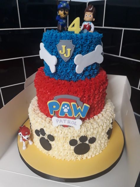 Paw Patrol 3 tier Buttercream cake Marshall Cake Paw Patrol, Paw Patrol Buttercream Cake, Pretty Cake Decorating, Paw Patrol Birthday Cake Boys, Birthday Cakes For Adults, Cakes For Adults, Paw Cake, Metal Spatula, Paw Patrol Birthday Cake