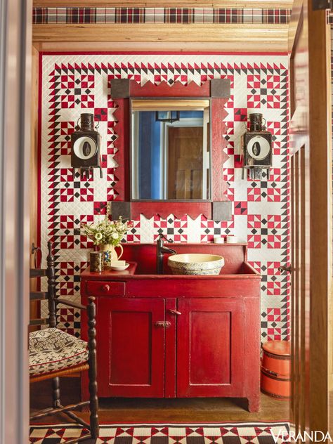 Kirsten Blazek, Half Bathroom Ideas, Primitive Bathrooms, Christmas Is Over, Ski House, Bathroom Red, American Decor, Bad Design, Half Bathroom