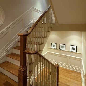 Switchback Staircase, Switchback Stairs, Wood Pillars, Traditional Staircase, Staircase Ideas, Staircase Remodel, Entrance Ways, Architectural Photographers, Row House