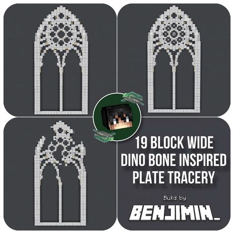 19 block wide plate tracery windows in Minecraft! 🫶 I came up with these to use for my collab with @jaydrawsoninsta , therefore they are inspired by dinosaur skeletons combined with gothic. 🦕🦖 Which one do you like the most? Swipe for full pictures ➡️ Show some love and support if you like what you see <3 _____________________________________ 🪷FOLLOW me @Official_Benjimin for more! 🌱COMMENT to tell me what you think! 🌿LIKE and SAVE to show me your support! _____________________________... Minecraft Gothic Cathedral, Minecraft Spider Build, Dark Castle Minecraft, Nether Tunnel, Minecraft Pillar Designs, Minecraft Gothic Builds, Minecraft Gothic House, Minecraft Cathedral, Minecraft Church