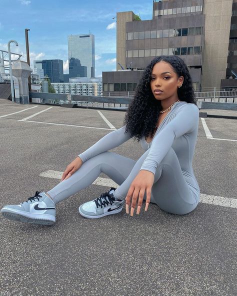 Naomi on Instagram: “Got my city behind me ✨ wearing the BRÌÌ grey jumpsuit from @voirluxe” Jumpsuit With Jordans Outfit, Gray Jordans Outfit, Jordan 1 Grey Outfit Women, Jordan 1 Gray Outfit, Grey Jordans Outfit, Drill Outfit, Jordan 1 Grey, London Fits, Jordans Outfit