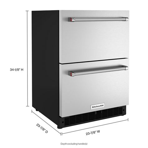 24" Stainless Steel Undercounter Double-Drawer Refrigerator Stainless Steel KUDR204KSB | KitchenAid Double Refrigerator, Drawer Refrigerator, Kitchenaid Refrigerator, Door Alarm, Double Drawer, Refrigerator Drawers, Door Alarms, Stainless Steel Refrigerator, Door Kits