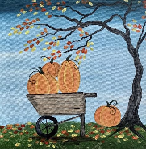 Autum Paintings Easy, Diy Fall Paintings On Canvas Easy, Diy Fall Paintings, Simple Fall Paintings, Holiday Paintings, Fall Paintings, Cute Easy Paintings, 4th Grade Art, Painting Party