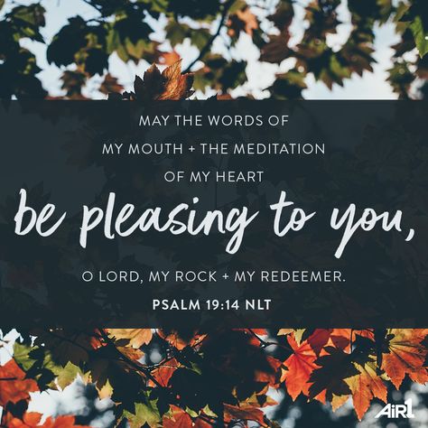 Air1 Daily Verse: May the words of my mouth and the meditation of my heart be pleasing to you, O Lord, my rock and my redeemer. Psalm 19:14 NLT Psalm 19, Redeeming Love, Beautiful Bible Verses, Bless The Lord, My Rock, Biblical Studies, Relationship With God, Spiritual Encouragement, Gods Girl