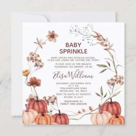 $3.10 | Fall Pumpkin Wildflowers Watercolor Baby Sprinkle | Baby Shower Invitations | a little wildflower, wild flower invite, rustic boho floral, wildflower watercolor baby sprinkle, baby sprinkle, boho wildflowers, autumn wildflowers, fall pumpkin wildflowers, fall pumpkin baby sprinkle, pumpkin wildflowers baby sprinkle Fall Wildflowers, Sprinkle Baby Shower Invitations, Pink Pumpkin Baby Shower, Baby Boy Sprinkle, Wildflowers Watercolor, Blush Pink Baby Shower, Wildflower Watercolor, Pumpkin Invitation