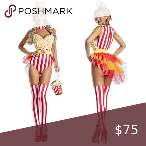 POP Babe Popcorn Costume by Party King, Sz S Popcorn Costume Women, Circus Dance Costume, Popcorn Outfit, Circus Themed Costumes, Tulle Bustle, Popcorn Costume, Ringmaster Costume, Christmas Dress Up, Circus Theme Party