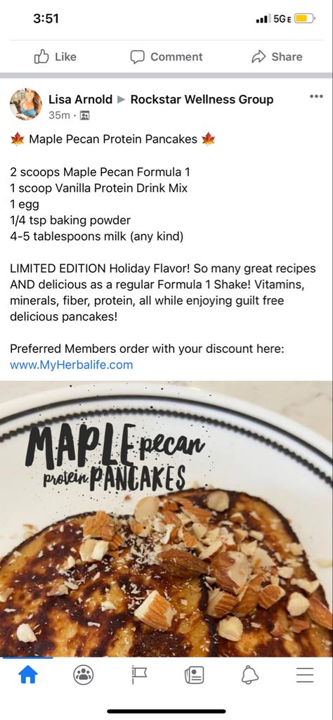 Maple Pecan Herbalife Shake Recipes, Herbalife Maple Pecan Shake Recipes, Herbalife Waffles, Herbalife Breakfast, Herbalife Snacks, Herbalife Pins, Herbal Life Shakes, Vanilla Drinks, Herbalife Diet