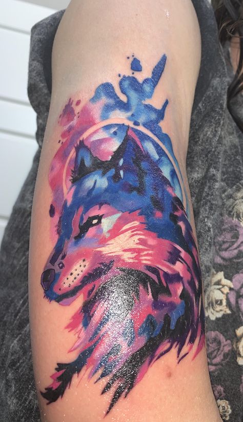 Second tattoo (wolf in bisexual colors) from Jake at Skin Design Tattoos in Las Vegas NV #tattoos #tattoo #beauty Bi Tattoos For Women, Bisexual Dragon, Bisexual Tattoo Ideas, Bi Tattoos, Bisexual Tattoo, Gay Tattoos, Lgbtq Things, Body Armor Tattoo, Lgbtq Stuff