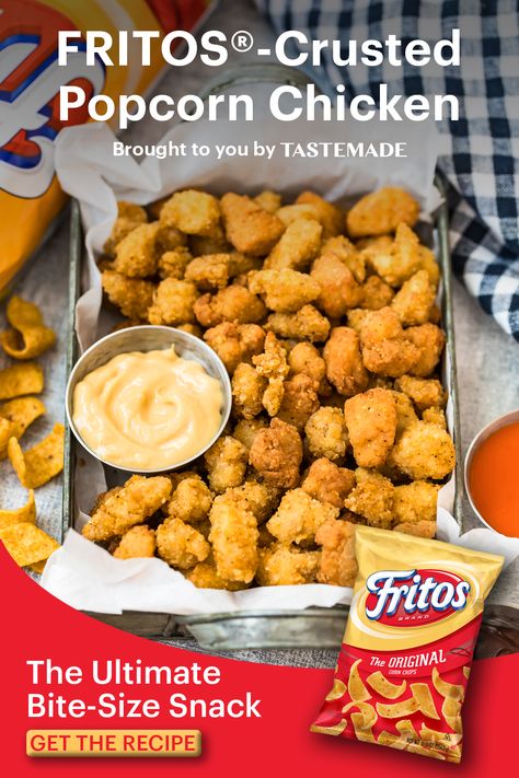 #ad This FRITOS® Crusted Popcorn Chicken recipe is delicious, fun and perfect for the family! They are so crispy, flavorful, and unique that the kids are bound to ask for it time and time again. #LetsFritos Frito Chicken, Recipe Using Popcorn Chicken, Frito Corn Chip Dessert, Easy Popcorn Chicken, Crispy Popcorn Chicken, Crispy Popcorn Chicken Recipe, Popcorn Chicken Recipe, Bite Size Snacks, Nutrition Activities