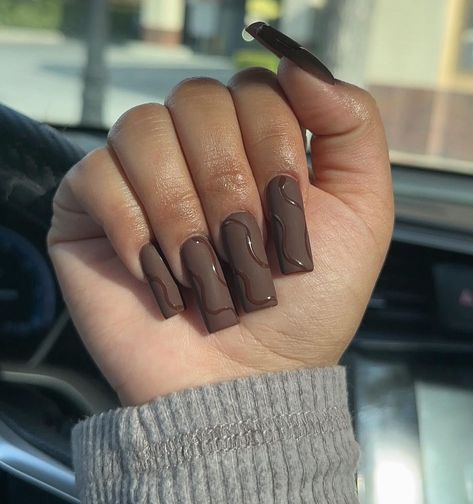 Brown Acrylic Nails, Brown Nail, Brown Acrylic, Short Square Acrylic Nails, Acrylic Nails Coffin Pink, Unique Acrylic Nails, Cinnamon Spice, Bold Patterns, Pink Acrylic Nails