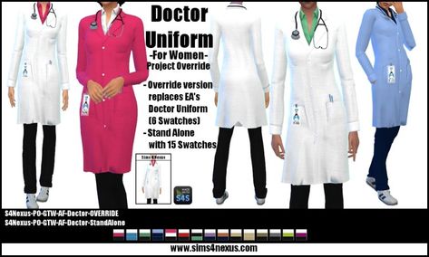 -Project Override- Womens’ Doctor Uniform - Sims 4 Cc Scientist Outfit, Sims 4 Nurse Outfit, Sims 4 Doctor Scrubs Cc, Ts4 Doctor Cc, Sims 4 Hospital Clothes, Sims 4 Career Outfit, Sims 4 Lab Coat, Sims 4 Nurse Scrubs Cc, Sims 4 Cc Doctor Outfit