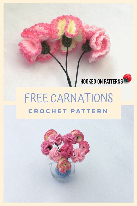 Crochet Free Flower Patterns, Crochet Petunia Flower, Crochet Carnations Free Pattern, Pink Crochet Flowers, Crochet Wedding Gifts Free Pattern, Carnation Crochet Pattern, Free Flower Crochet Pattern, Crochet Peony Pattern Free, Crochet Carnation Pattern Free