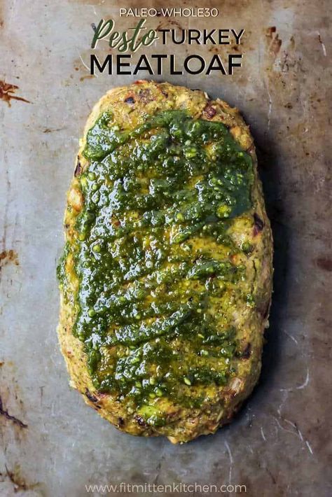 Meatloaf Easy, Easy Turkey Meatloaf, Pesto Turkey, Ground Turkey Recipe, Turkey Pesto, Paleo Pesto, Paleo Meatloaf, Paleo Turkey, Dairy Free Pesto