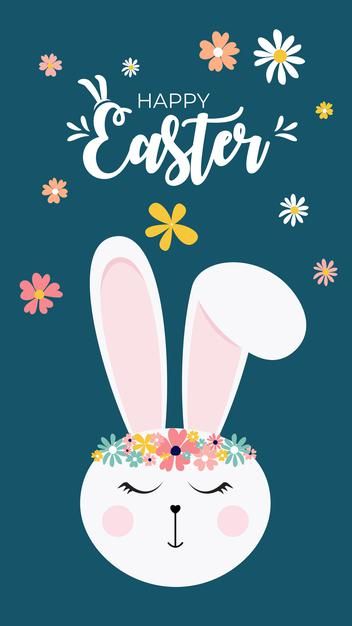 Happy easter card with cute bunny Premium Vector Happy Ester, Bunny Vector, Easter Frame, Flower Cartoon, Easter Poster, Easter Templates, Easter Banner, Easter Wallpaper, Happy Easter Card