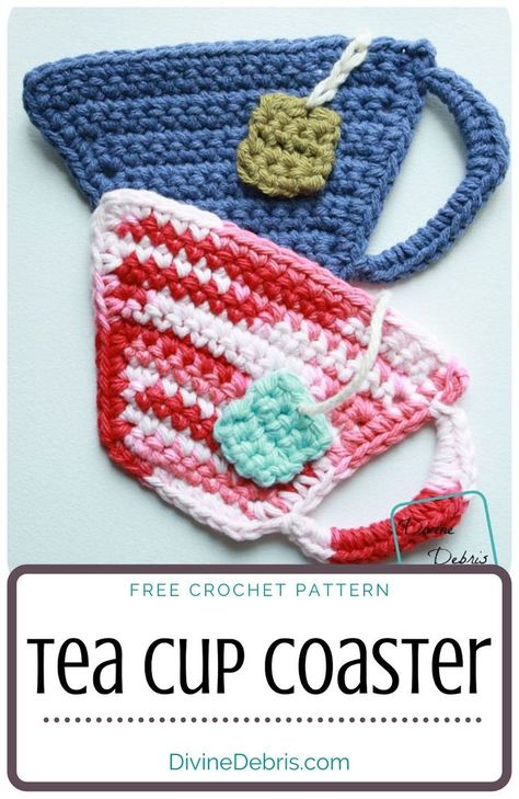 Learn to make the fun and easy Tea Cup Coaster from a free pattern avaiable on DivineDebris.com Tea Cup Crochet, Free Crochet Coaster Patterns, Crochet Coaster Patterns, Crochet Tea Cup, Cup Crochet, Crochet Cup Coaster, Coaster Patterns, Crochet Coasters Free Pattern, Coaster Pattern