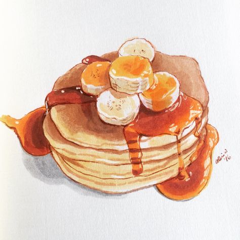 Pancakes Syrup, Watercolor Food Illustration, Food Art Painting, 귀여운 음식 그림, Foodie Art, Food Artwork, Food Sketch, Food Illustration Art, Watercolor Food