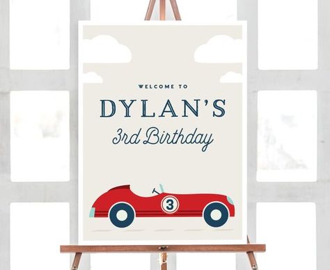 Vintage Race Car Birthday — Davis & Scout Celebration Co. Race Car Party Printables, Vintage Race Car Birthday, Vintage Race Car Party, Cars Invitation, Car Banner, Vintage Auto's, Cars Birthday Invitations, Car Birthday Theme, Birthday Flags