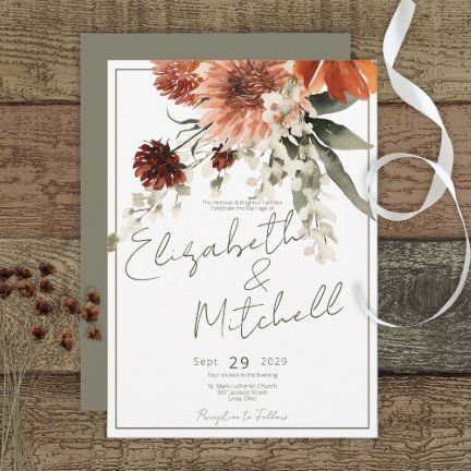 Simply Farmhouse Press: products on Zazzle Brown And White Flowers, Rust Flowers, Flowers Clay, Rustic Save The Dates, Sage Green Wedding, Wedding Invitations Boho, Flower Wedding Invitation, Peach Blush, Wedding Suite