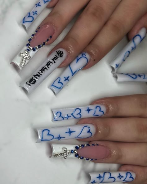 Thug Nails, Airbrush Nails Chicana, Rip Nails, Nail Designs Chicana, Nail Ideas Chicana, Smile Now Cry Later Nails, Low Rider Inspired Nails, Nails With Names On Them, Nails With Boyfriends Name