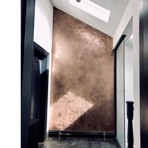 Copper Accent Wall Bedroom, Loft Accent Wall Ideas, Copper Paint Walls, Bronze Wall Paint, Copper Wall Paint, Bronze Accent Wall, Copper Accent Wall, Metallic Accent Wall, Dj Bedroom