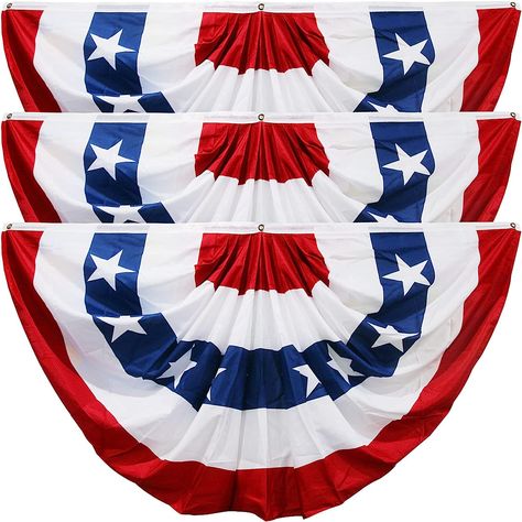 American Flag Bunting for Outside,4th of July Flags Outdoor, USA Pleated Fan Flag 1.5x3 FT,Patriotic Decor Bunting Banner,Fourth of July Yard Decorations,Red White and Blue Decor for Outside (3 Pack) Fourth Of July Decor Outdoor, Porch Bunting, Fourth Of July Bunting, American Flag Bunting, American Flag Banner, Patriotic Bunting, Blue Bunting, Bunting Flag, Fourth Of July Decor