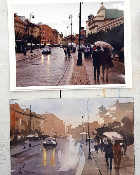 Watercolour Street Scenes, London Watercolor Paintings, Andy Evansen Watercolors, Watercolor Street Scenes, Watercolour Cityscape, Andy Evansen, Street Watercolor, Plein Air Watercolor, Watercolor City