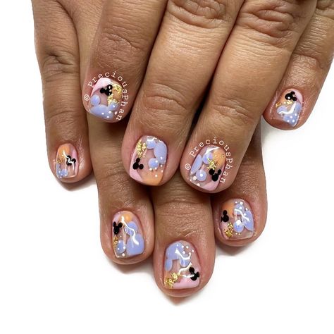 Colourful Disney Nails, Disney Themed Nails Short, Disney Paris Nails, Epcot Nail Art, Short Square Disney Nails, Disneyland Nail Art, Disney Park Nails, Disney Spring Nails, Disney Birthday Nails