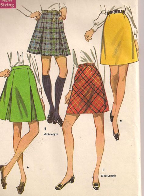 1960's Skirts - pleats, plaids and A-line 1960 Mini Skirt, 60s Skirt Outfits, 1970's Outfit, 60s Fashion Women 1960s Outfits, 1960 Skirt, 60's Skirt, 70s Skirts, 1960s Mini Skirt, Grease Aesthetic