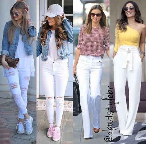 Love the white jeans with white sneakers Summer Outfits With White Jeans, Outfits With White Jeans, White Fashion Sneakers, White Pants Outfit, Outfits Con Jeans, Look Jean, White Jeans Outfit, Outfit Mujer, Outfit Jeans