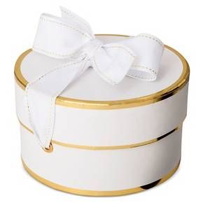 Sugar Paper® White/Gold Small Round Gift Box with Ribbon : Target Christmas Color Schemes, Round Gift Box, Corporate Branded Gifts, Gift Wrap Organization, Round Gift Boxes, Flocked Christmas Tree, Pillow Storage, Gift Box With Ribbon, Diamond Pendants Designs