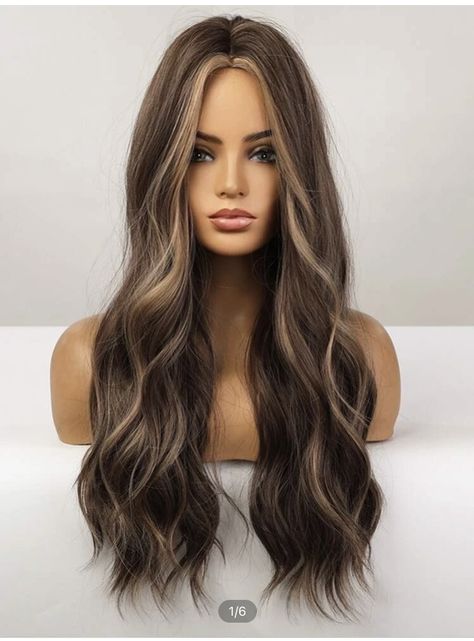 Brown With Blonde, Synthetic Curly Hair, Rambut Brunette, Brown Hair Looks, Brown Hair Inspo, Brunette Hair With Highlights, Natural Hair Wigs, Women Cosplay, Ombre Brown