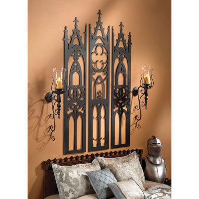 Look what I found on Wayfair! Gothic Bedroom Ideas, Gothic Bed, Gothic Decor Bedroom, Metal Wall Panel, Gothic Bedroom, Gothic Furniture, Gothic Cathedral, Metal Wall Sculpture, Metal Building Homes