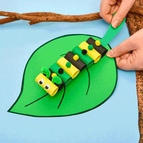 Diy Caterpillar Craft, Kids Insect Crafts, Diy Caterpillar, Garden Crafts For Kids, Caterpillar Craft, Art And Craft Supplies, Insect Crafts, Bookmark Card, Shrink Art