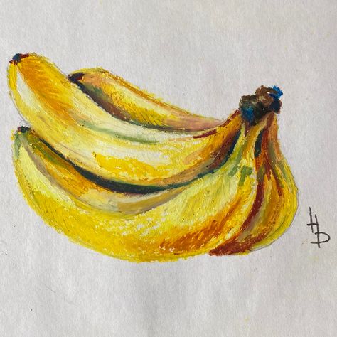 Banana Oil Pastel Drawing, Color Pencils Sketch, Fruit Pastel Drawing, Banana Art Drawing, Colored Pen Drawing, Bananas Drawing, Oil Pastels Drawings, Banana Sketch, Banana Drawing