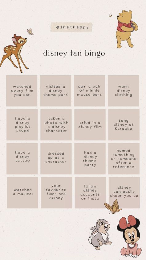 Disney Fan BINGO: A Fun and Exciting Way to Celebrate Your Favorite Movies Insta Games, Template Questions, Academia Core, Aesthetic Personality, Template Game, Alignment Charts, Birthday Scenario, Instagram Fonts, Bubble Letter Fonts