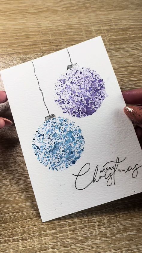 Fun christmas card #christmasidea #watercolorpainting #navidad #acuarela #christmascard #easywatercolor #tarjetadenavidad #artcraft Diy Watercolor Cards, Watercolor Christmas Cards Diy, Watercolor Holiday Cards, Painted Christmas Cards, Cute Christmas Cards, Beautiful Video, Christmas Card Art, 카드 디자인, Video Viral