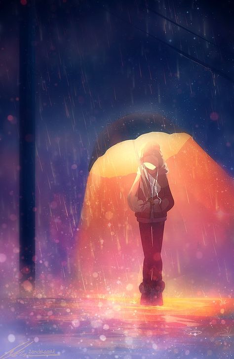 Bajo la lluvia senti mi voz caer , mis ojos mirar hacia la nada , mi respiracion agitarse , mi cuerpo caminar por si solo , mi piel erizarse pero almenos una sombrilla me protegera y dara luz a cualquier lugar a donde valla... Funny Anime Couples, Japon Illustration, Arte Fantasy, Anime Scenery Wallpaper, Art Anime, Scenery Wallpaper, In The Rain, Anime Scenery, Pretty Art