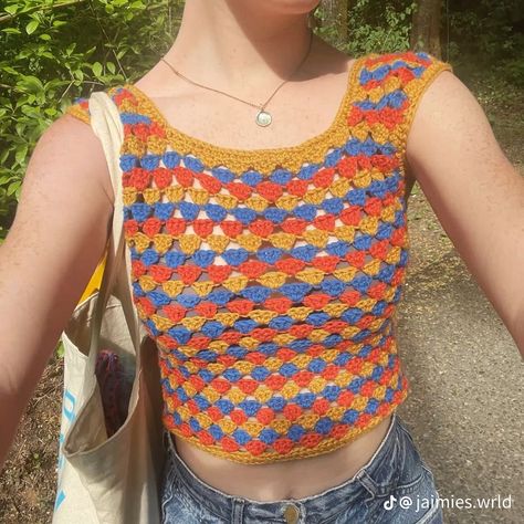 Scrap Yarn Crochet Tank Top, Crochet Granny Tank Top, Granny Stitch Tank Top, Crochet Granny Stitch Top, Scrap Yarn Top, Granny Stitch Vest, Granny Stitch Top, Granny Square Summer Top, Granny Square Tank Top