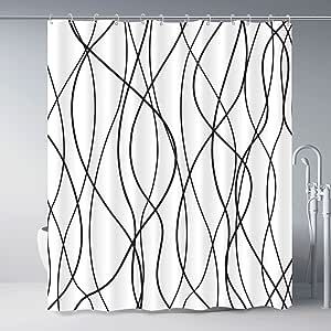 Punkray Black and White Striped Wavy Line Fabric Shower Curtain for Bathroom with 12 Hooks, Shower Curtains for Bathroom 72 Inches Long, Weighted Hem,Waterproof Bath Accessories Hotel Style Black And White Bathroom Decor Ideas, Black And White Bathroom Decor, Black White Shower Curtain, Black And White Shower Curtain, Hookless Shower Curtain, Curtains For Bathroom, Stylish Shower Curtain, Extra Long Shower Curtain, Long Shower Curtains