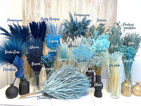 Blue Pampas, Wedding Teal, Grass Centerpiece, Dark Blue Wedding, Blue Wedding Centerpieces, Grass Wedding, Blue Wedding Flowers, Blue Themed Wedding, Dry Flower